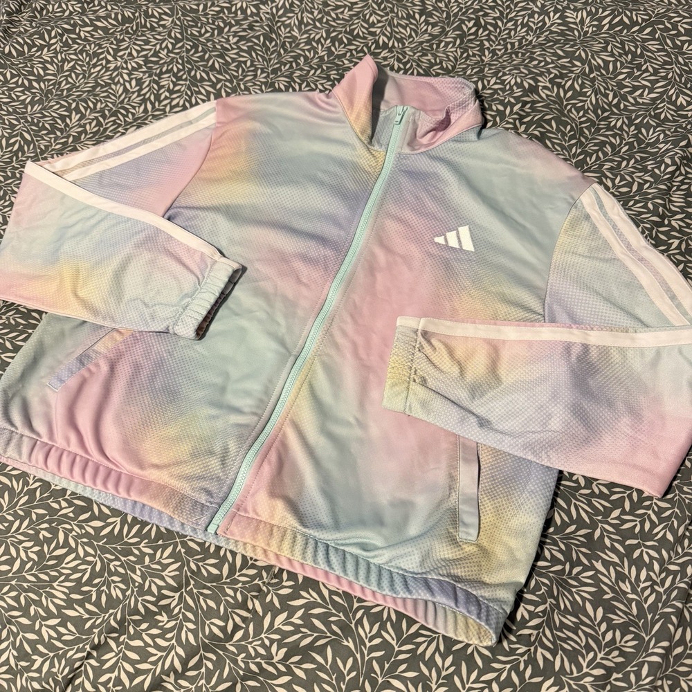 ADIDAS Essentials 3 Stripe Track Zip Jacket Youth XL Pastel Iridescent Rainbow